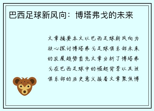 巴西足球新风向：博塔弗戈的未来